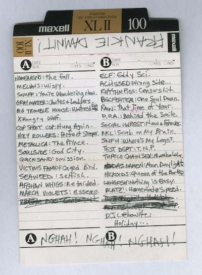 Song List of "Frank Dammit" Mixtape by Var Thelin (circa 1991)